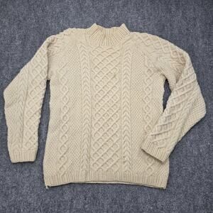 Vintage Aran Fisherman Sweater Womens Medium Cream Cable Knit Hand Knit Wool